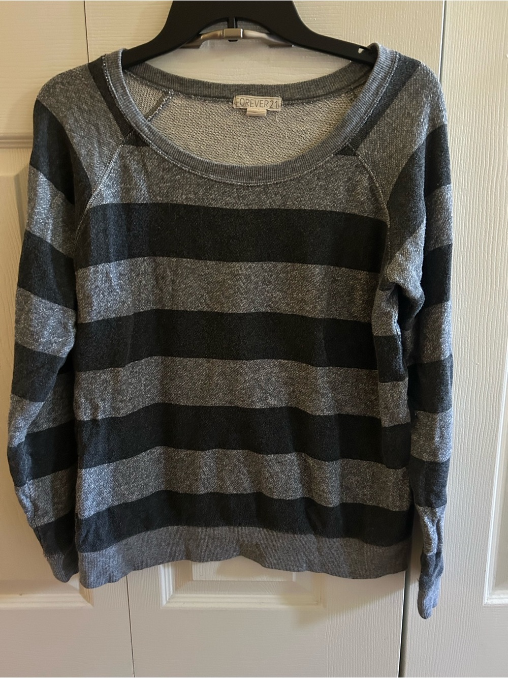 Forever 21 Gray and Black Striped Crewneck Sweater